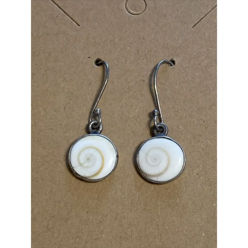 Shiva‎ Eye EARRINGS Sterling Silver Marked 925 Shell hook Artisan Cats eye